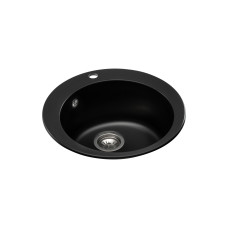 Мойка для кухни из искуственого камня Granado VITORIA 506x506x210 круглая black shine + сифон