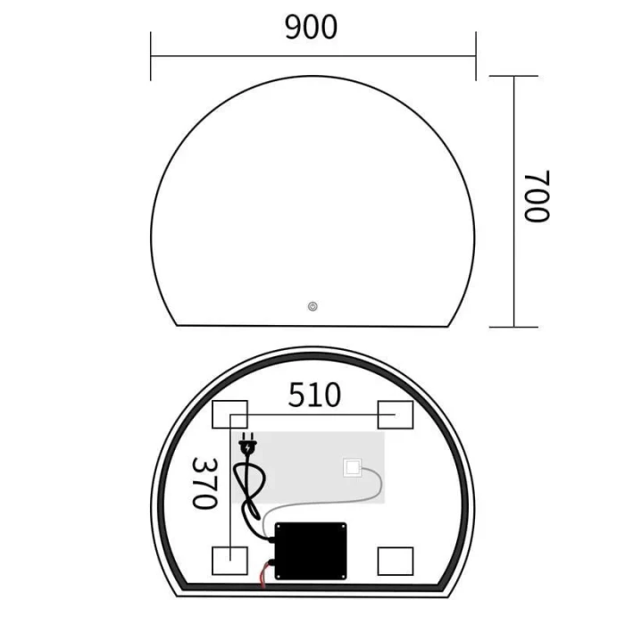 Дзеркало полукруглое LED 90x70 MIXXUS Premium topper, контур, с антизапотев., димер