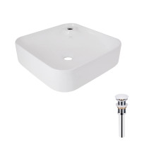 Комплект Qtap Stork: Раковина накладная квадратная 430x430x125 мм White + Донный клапан PU02