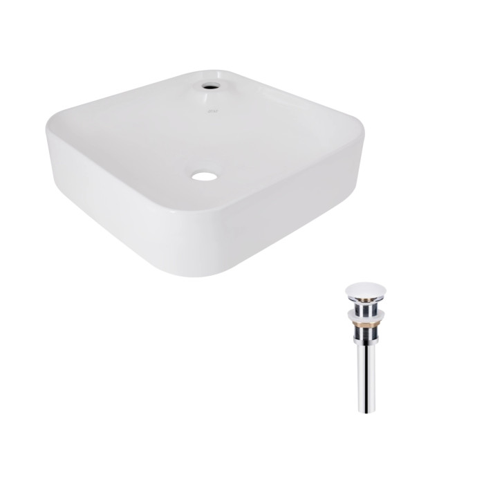 Комплект Qtap Stork: Раковина накладная квадратная 430x430x125 мм White + Донный клапан PU02