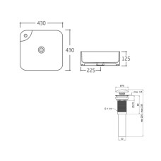 Комплект Qtap Stork: Раковина накладная квадратная 430x430x125 мм White + Донный клапан PU02