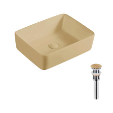 Раковина накладная Qtap Tern 480x370x135 мм, Beige, прямоугольная, с донным клапаном QT17116069SB