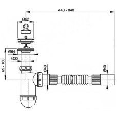 A41+A710 Умивальник 1 1/4*d63 нерж.+ гофра 40*40