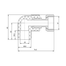 Кут з поліпропілену з накидною гайкою Blue Ocean 25х3/4", 90° ВР з латунним штоком