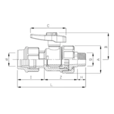 Kомпрессионный ПЭ шаровый кран ITAL 25 мм х 3/4" с наружной pезьбой