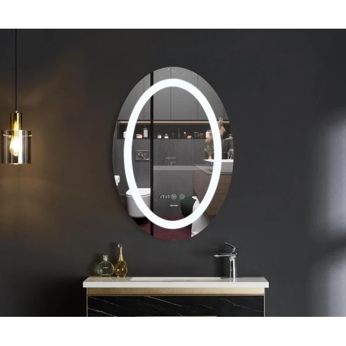 Зеркало овал LED 50x70 MIXXUS Plain MV02(MI6010) часы, с антизопотеванием