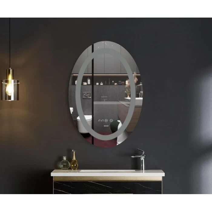 Дзеркало овал LED 50x70 MIXXUS Plain MV02(MI6010) годинник, з антизапотіванням