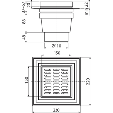 APV13 Трап 150*150/110 нерж. прямий {8}