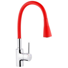 Змішувач для кухні KRONER KRP Küche d-35, гнучкий  гусак на гайці, червоний/хром