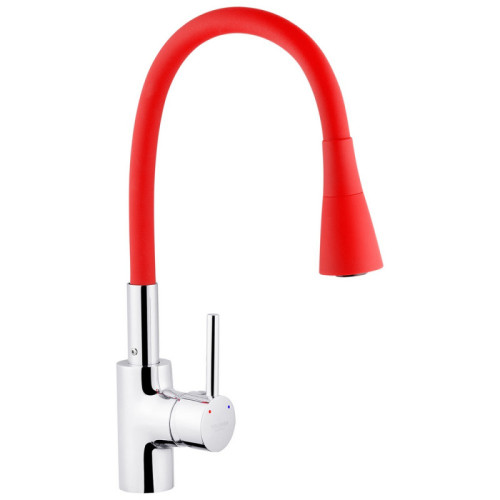 Змішувач для кухні KRONER KRP Küche d-35, гнучкий  гусак на гайці, червоний/хром