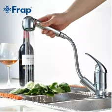 Змішувач для кухні Frap F6003 з висувним виливом, хром