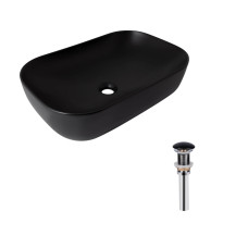 Комплект Qtap Robin: Раковина накладная прямоугольная 600x390x150 мм Matt Black + Донный клапан PU03