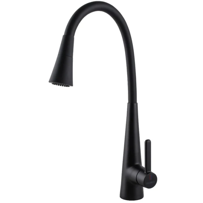 Смеситель для кухни GLOBUS Lux Lazer Pro силиконовый  гусак черный (на гайке) (GLPR-203SM-BB)