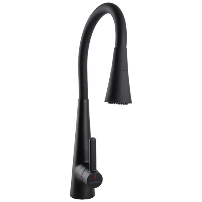 Смеситель для кухни GLOBUS Lux Lazer Pro силиконовый  гусак черный (на гайке) (GLPR-203SM-BB)