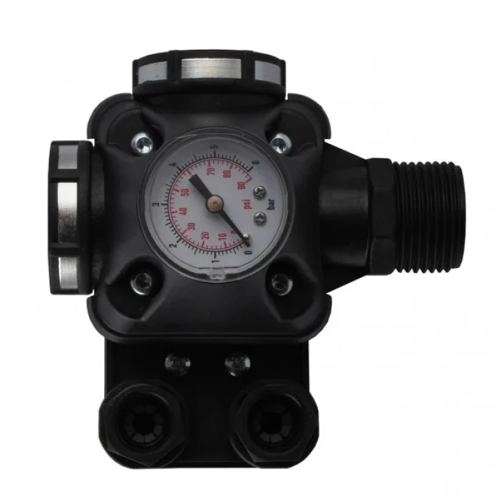 Реле тиску Italtecnica PM/5-3W (5-7 бар, 16A-220-240В, IP44, 1, накидна гайка) чорний корпус з манометром