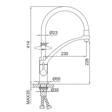 Змішувач для кухні  FRAP d-35, із підключенням до фільтра,гнучкий вилив, гайка, чорний/хром