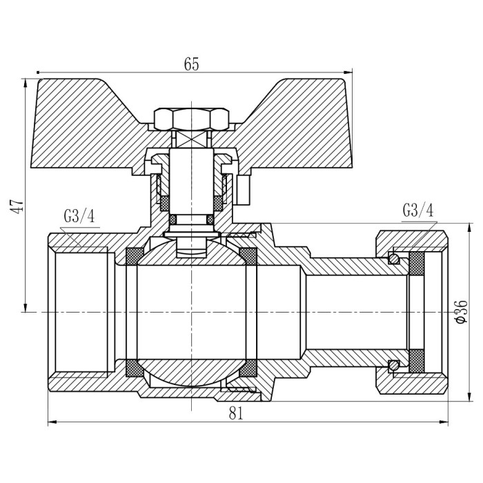 Кран шаровой с накидной гайкой SD Forte 3/4" ВР для воды прямой SF260W20