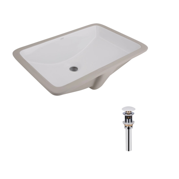 Комплект Qtap Stork: Раковина врезная прямоугольная 535x365x190 мм White + Донный клапан PU02O