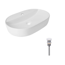 Комплект Qtap Scorpio: Раковина накладная овальная 600х400х120 мм White + Донный клапан PU02