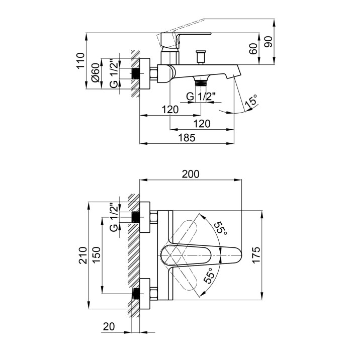Смеситель для ванны Qtap Vranov 3018104GC Смеситель для ванны Qtap Vranov 3018104GC