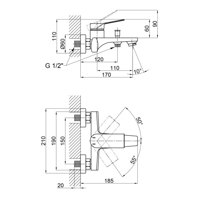 Смеситель для ванны Qtap Skalna 3026101DC Смеситель для ванны Qtap Skalna 3026101DC