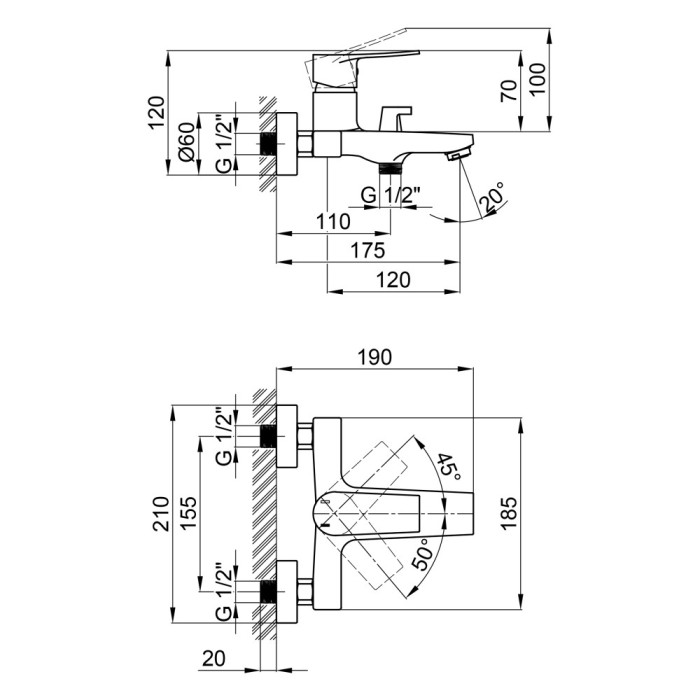 Смеситель для ванны Qtap Terezin 3024101GC Смеситель для ванны Qtap Terezin 3024101GC