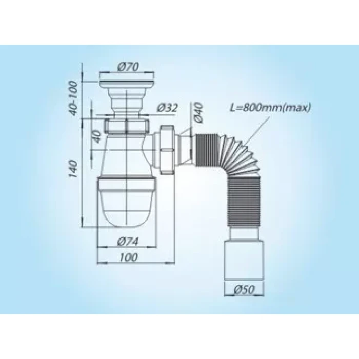 У0111 універсал 1 1/2*32, литий нерж. випуск, гофротруба 40*40/50 {30}