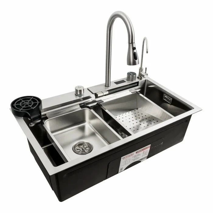 Мойка прям. 750х450х230 PLATINUM Handmade Водопад  3.0/1.0 мм сатин
