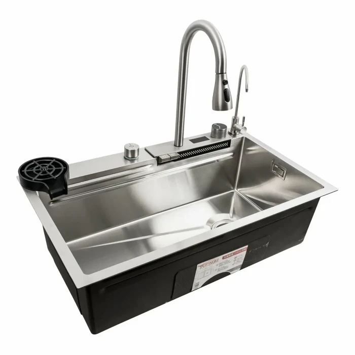 Мойка прям. 750х450х230 PLATINUM Handmade Водопад  3.0/1.0 мм сатин