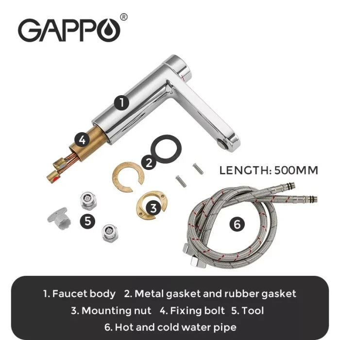 Змішувач для умивальника GAPPO G1095-1, хром