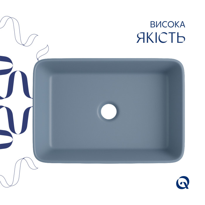 Раковина накладная Qtap Tern 480x370x135 мм, Anthracite, прямоугольная, с донным клапаном QT17116069AN