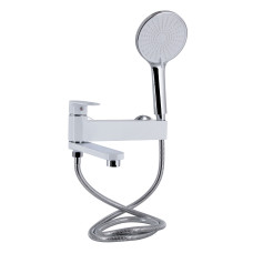 Смеситель для ванны Qtap Jay с поворотным изливом (c душевым гарнитуром) QTJAY260CRW45554 Chrome/White