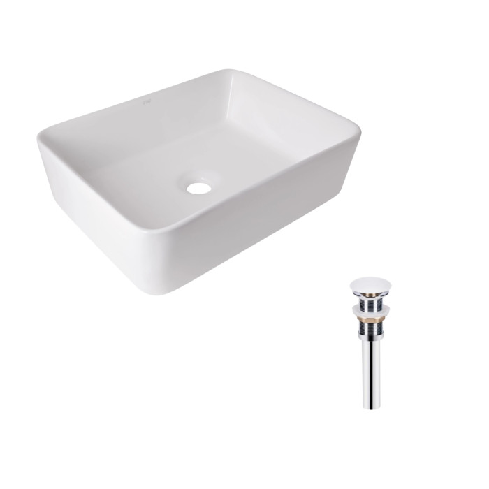 Комплект Qtap Tern: Раковина накладная прямоугольная 480х370х135 мм White + Донный клапан PU02