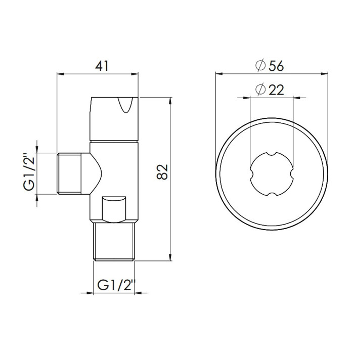 Кран угловой Thermo Alliance Standart (ручка круглая) с керам.буксой 1/2"Н х 1/2"Н SF342W1515