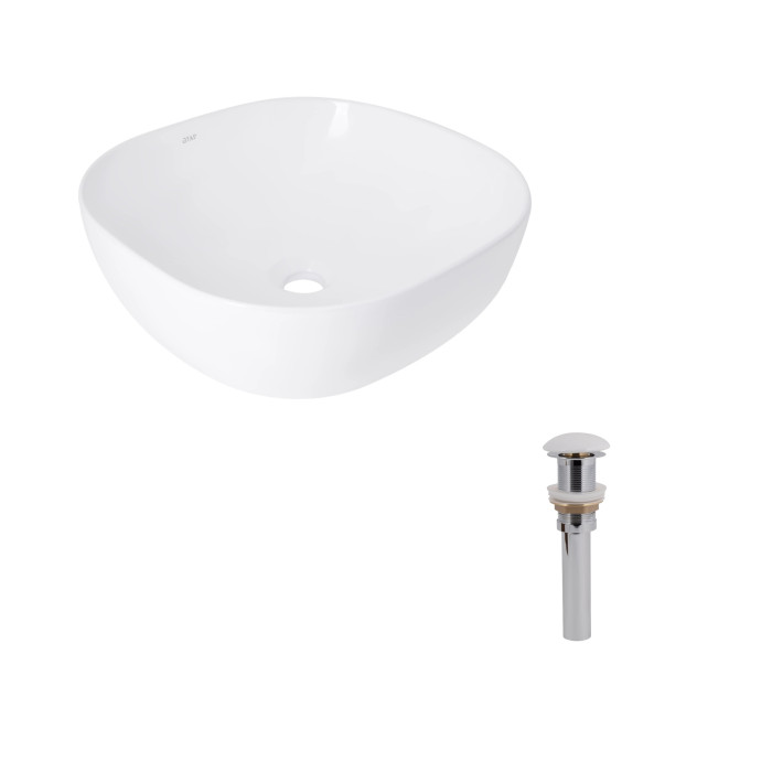 Комплект Qtap Kolibri: Раковина накладная 400x400x140 мм, White, квадратная + Донный клапан Pop-up PU02