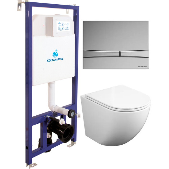 Комплект інсталяції KOLLER POOL Dune 1200SL+унітаз Round Тornado3 slim soft-clous, кнопка Integro Cosmo хром глянець