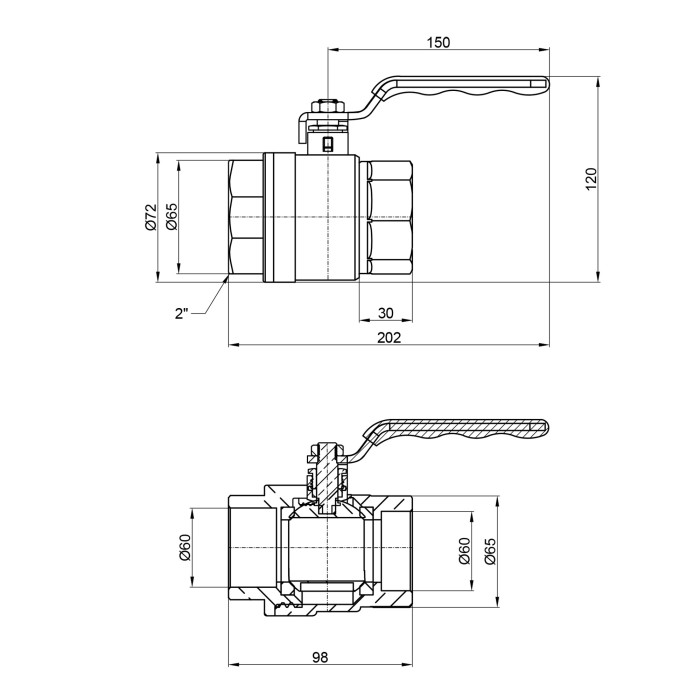 Кран шаровой SD Plus 2" ВР для воды (рычаг) SD600NW50PN40