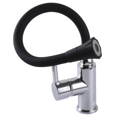 Змішувач для кухні DOMINO PRESTIGE силіконовий гусак чорний/хром (на гайці)