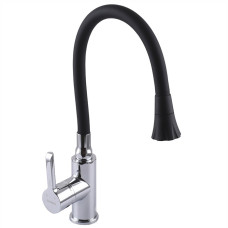 Змішувач для кухні DOMINO PRESTIGE силіконовий гусак чорний/хром (на гайці)