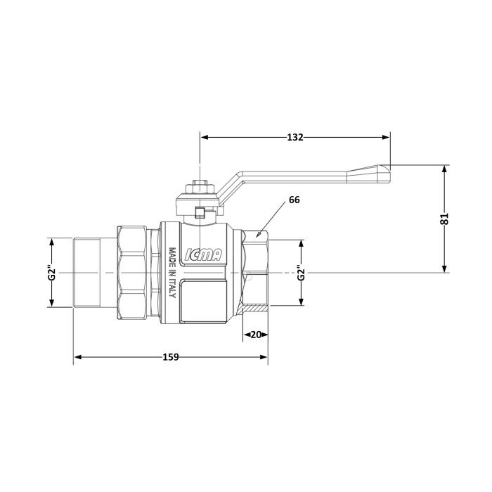 Кран шаровой "Американка" Icma 2″ (PN40) прямой №347
