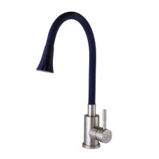 Змішувач для кухні GLOBUS Lux Alpen, силіконовий гусак, синій/нержавіюча сталь (на гайці)