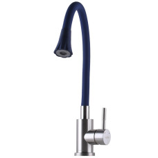 Змішувач для кухні GLOBUS Lux Alpen, силіконовий гусак, синій/нержавіюча сталь (на гайці)