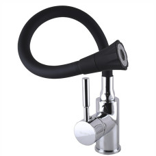 Змішувач для кухні GLOBUS Lux Lazer силіконовий гусак чорний/хром (на гайці)