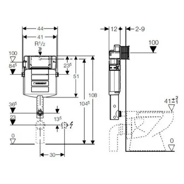 Змивний бачок прихованого монтажу GEBERIT Sigma з фронтальним керуванням,