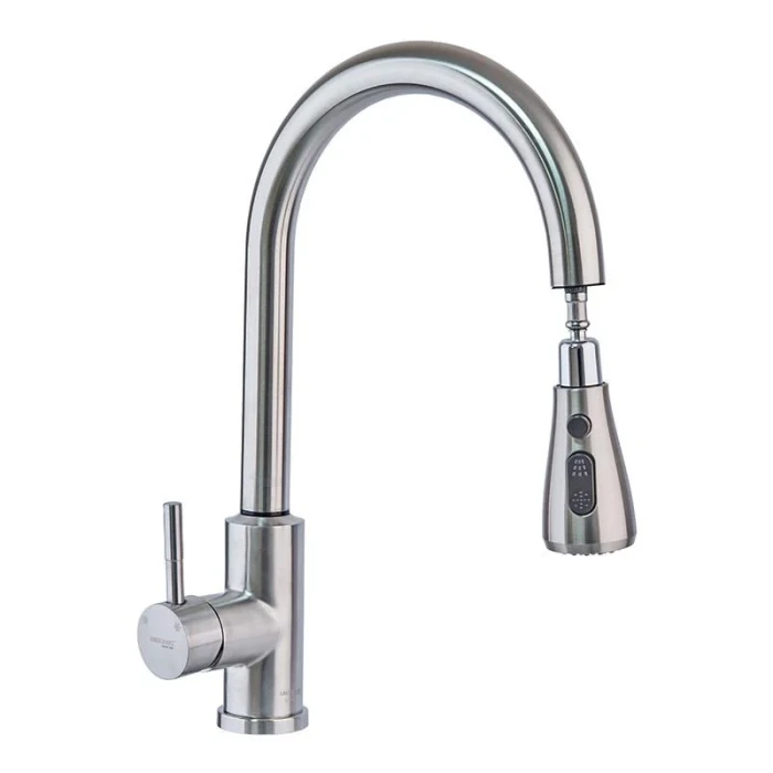 Смеситель сенсорный для кухни с вытяжнной лейкой MIXXUS LUX-014 SENSOR SUS304 нержавеющая сталь(на батарейках)