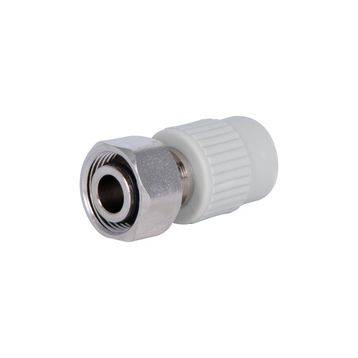 Муфта под Евроконус из полипропилена с накидной гайкой Thermo Alliance 20х3/4" ВР с латунным штоком Муфта под Евроконус из полипропилена с накидной гайкой Thermo Alliance 20х3/4" ВР с латунным штоком