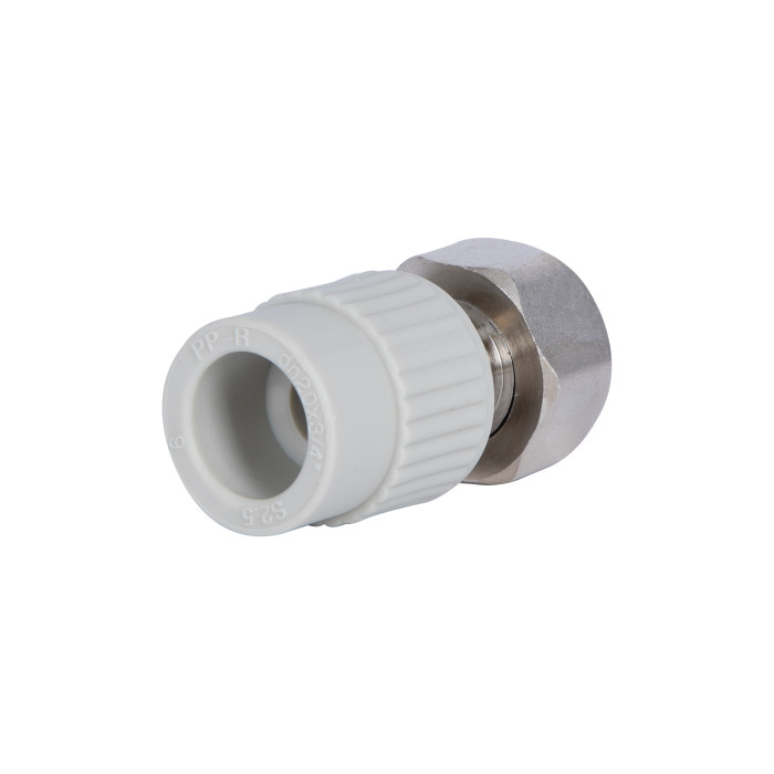 Муфта под Евроконус из полипропилена с накидной гайкой Thermo Alliance 20х3/4" ВР с латунным штоком Муфта под Евроконус из полипропилена с накидной гайкой Thermo Alliance 20х3/4" ВР с латунным штоком