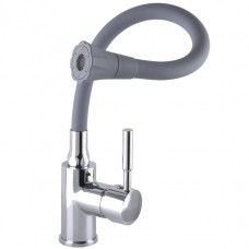 Змішувач для кухні GLOBUS Lux Lazer силіконовий гусак сірий/хром (на гайці)