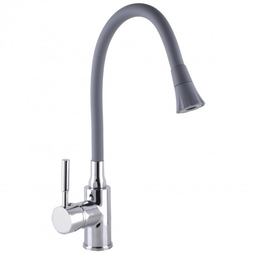 Змішувач для кухні GLOBUS Lux Lazer силіконовий гусак сірий/хром (на гайці)