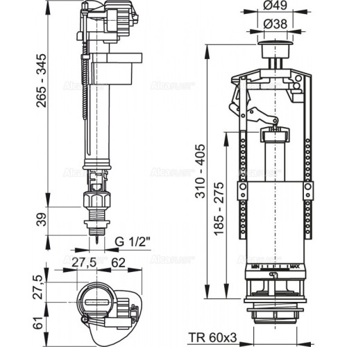 SA2000S Комплект впуск/випуск 1кн. з "СТОП", низ пласт.1/2 {20}